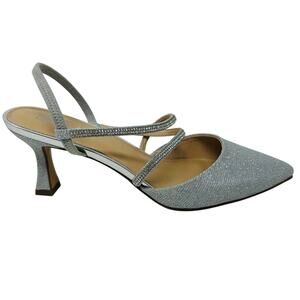 Lauren Blakwell Silver Glitter Sling Back Heels Size 10 Wedding Formal Party